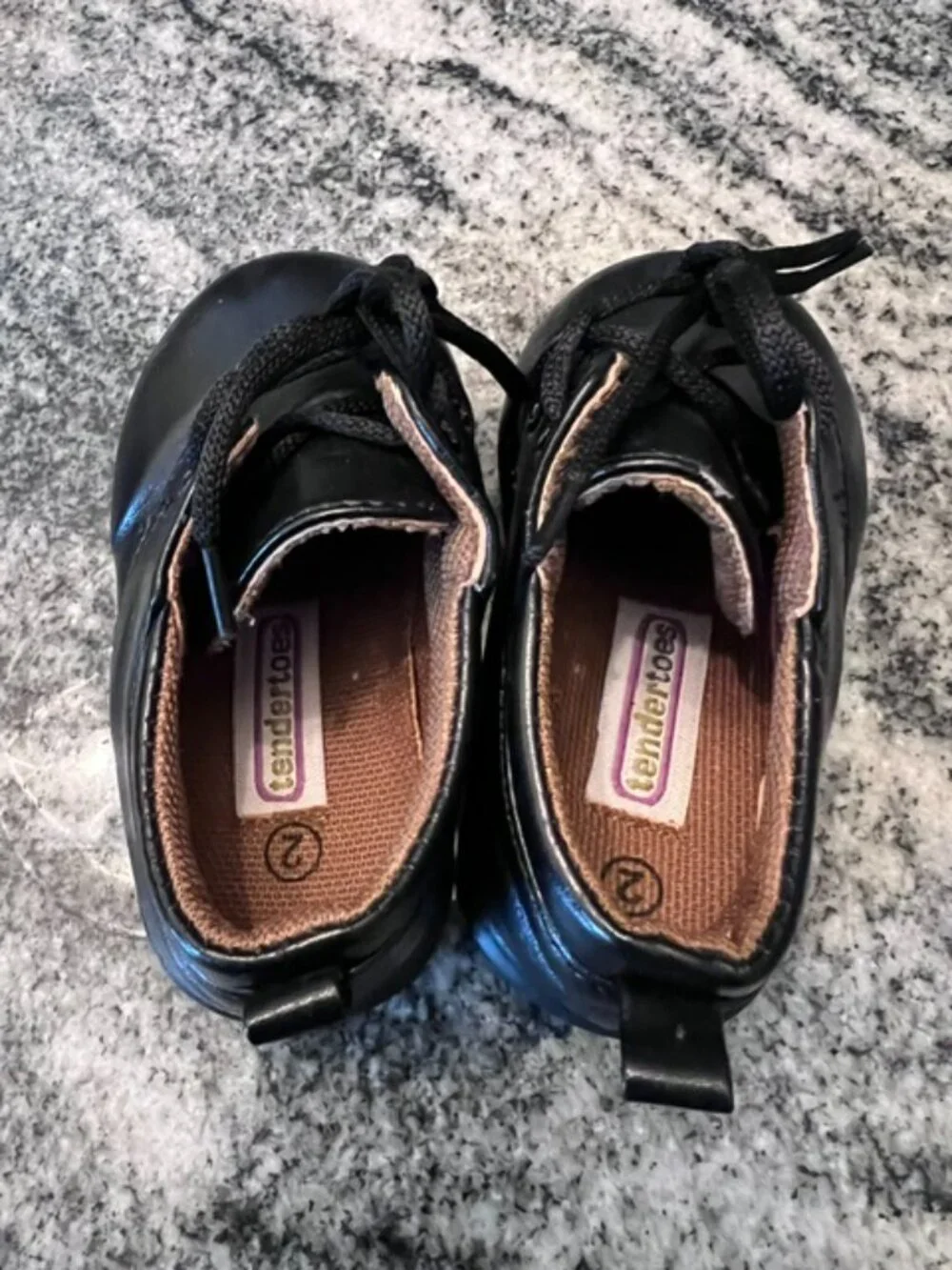 TENDERTOES Infant Boys Black Oxford Crib shoes Size 2 faux leather Newborn